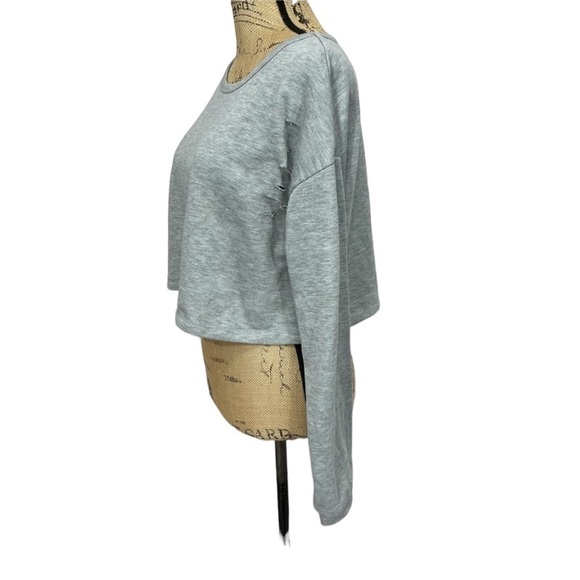 Boutique Distressed Crop Grey Sexy Sweatshirt - Picture 3 of 11